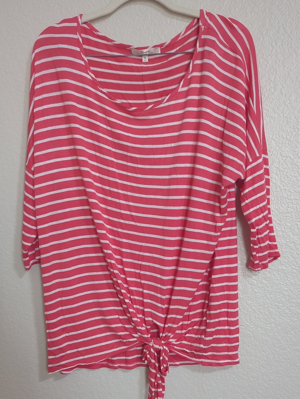ANDREE BY UNIT Coral and White Striped Tie-Front Long Sleeve Top